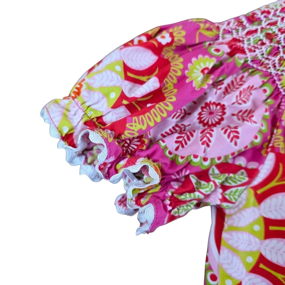 Three Sisters Smocked Floral Paisley Dress Girls 3T Pink Green 100% Cotton